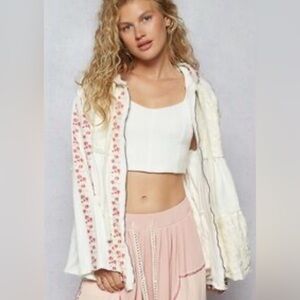 POL White and Pink Jean Jacket